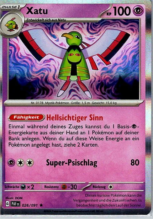 Xatu (PAF 026) – Pokemon Holo Karte aus Paldeas Schicksale Deutsch