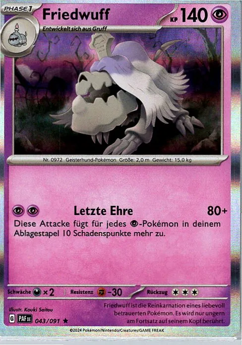 Friedwuff (PAF 043) – Pokemon Holo Karte aus Paldeas Schicksale Deutsch