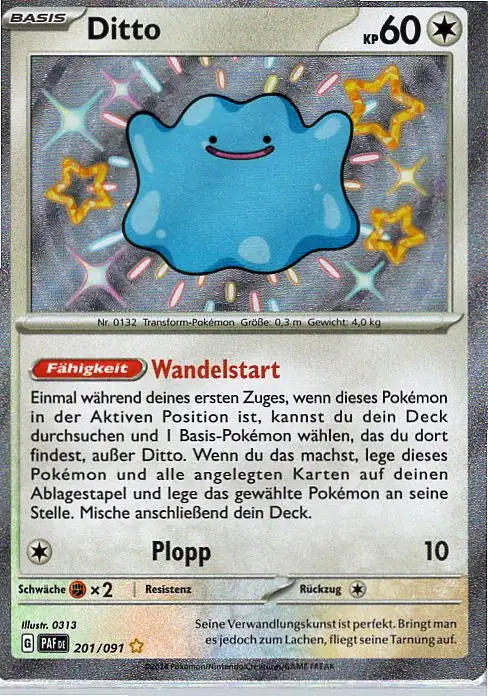 Ditto (PAF 201) – Pokémon Shiny Karte aus Paldeas Schicksale Deutsch