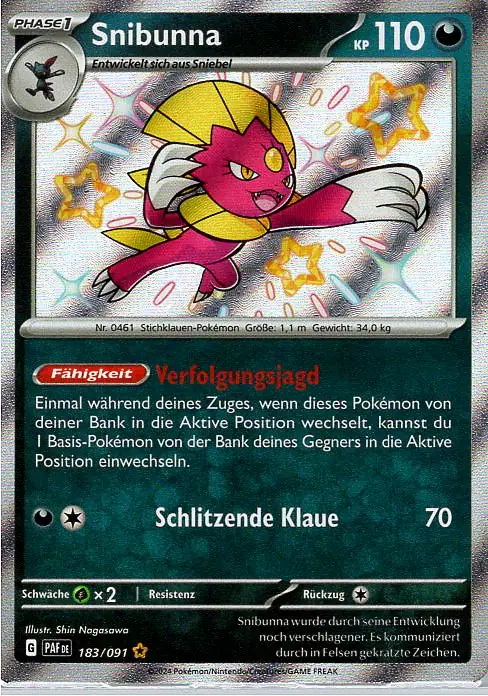 Snibunna (PAF 183) – Pokémon Shiny Karte aus Paldeas Schicksale in Deutsch