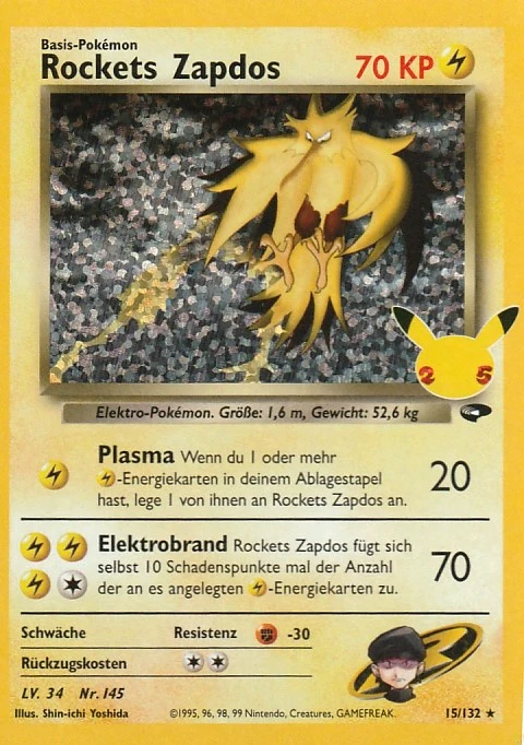 Rockets Zapdos Pokémon Karte aus Celebration