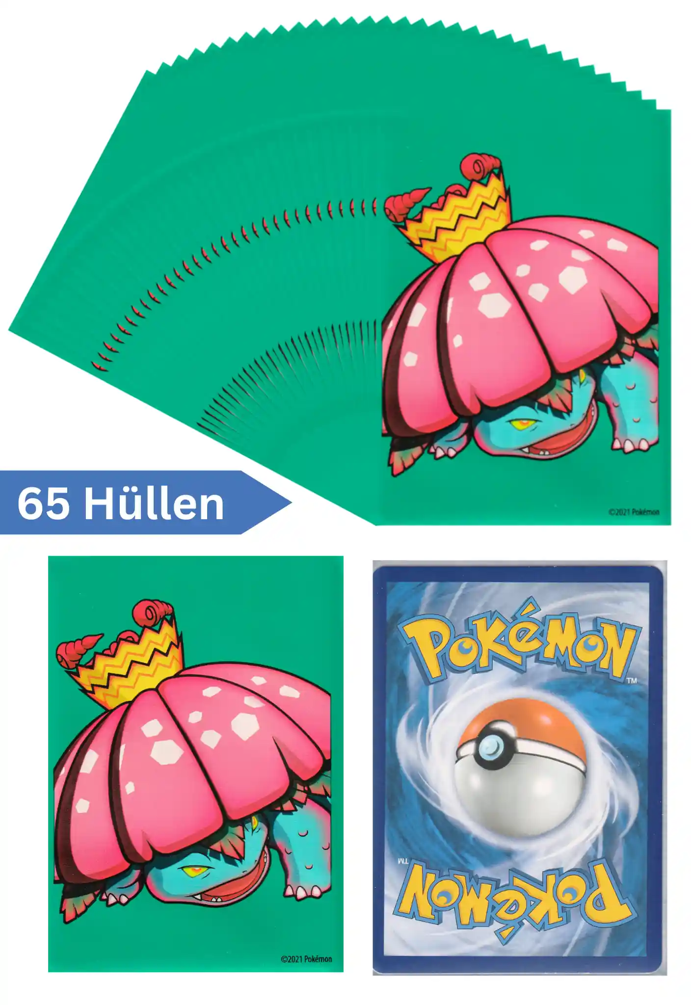 Pokemon Karten Schutzhüllen 65 Stück (Bisaflor Gigadynamax)