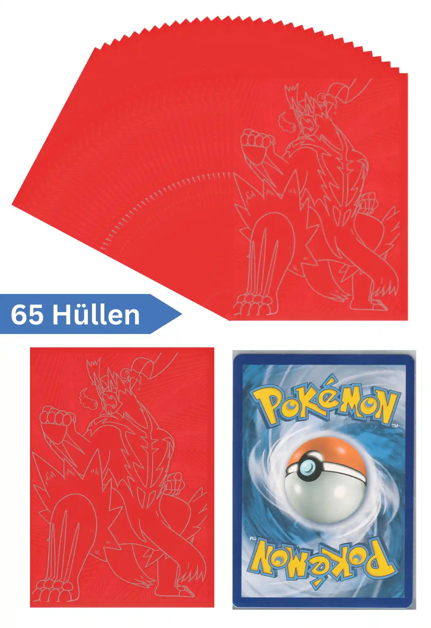 Pokemon Karten Schutzhüllen 65 Stück (Top Trainer Box Kampfstile Rot)