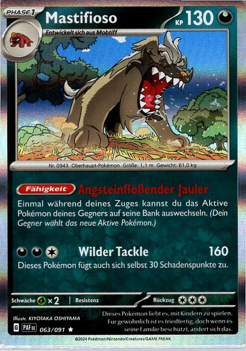 Mastifioso (PAF 063) – Pokemon Holo Karte aus Paldeas Schicksale Deutsch