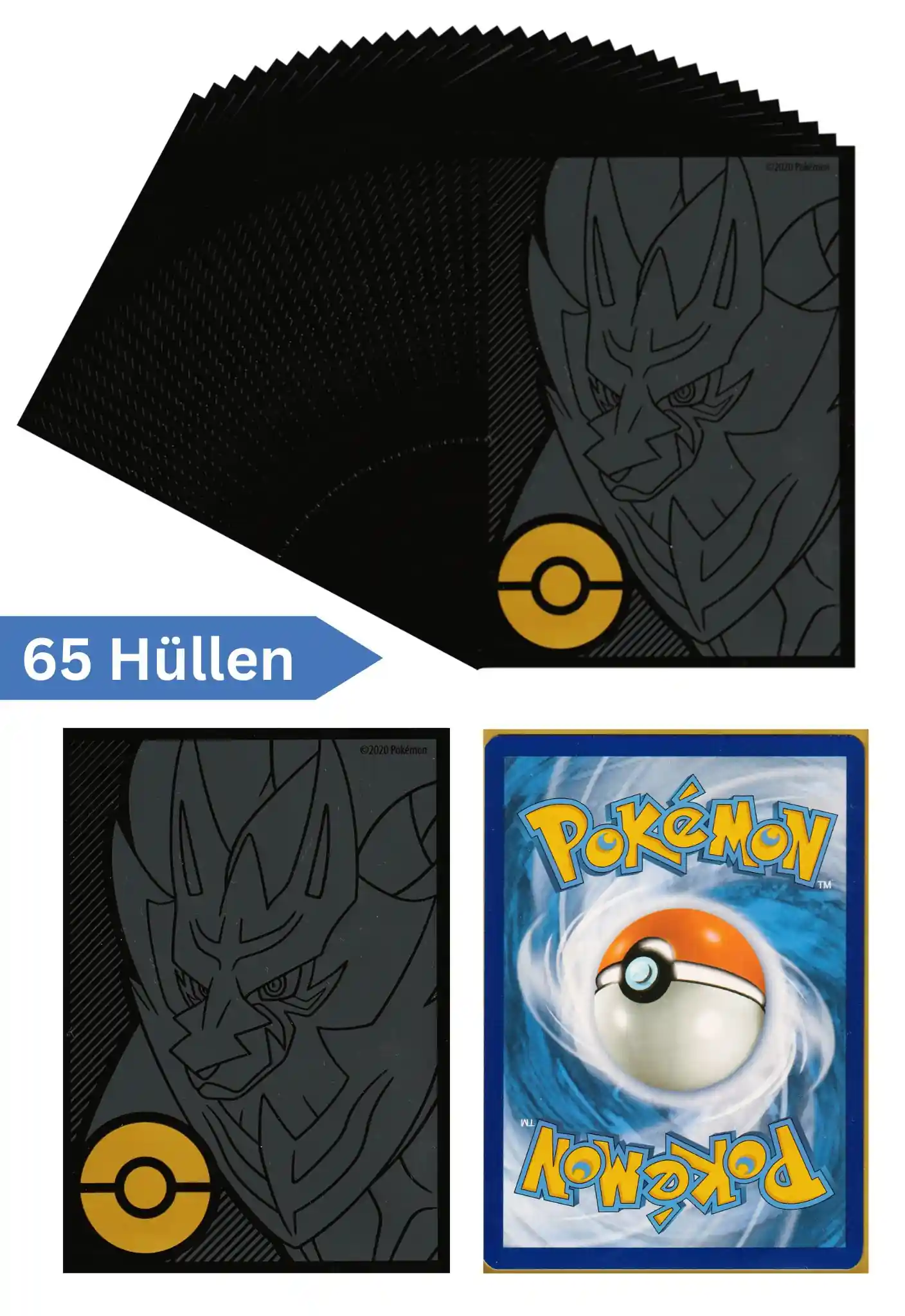 Pokemon Karten Schutzhüllen 65 Stück (Top Trainer Box Plus Zamazenta)