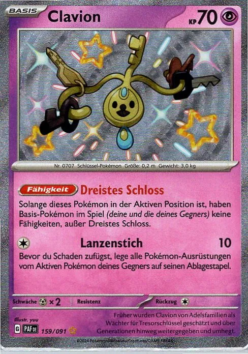 Clavion (PAF 159) – Pokemon Shiny Karte aus Paldeas Schicksale Deutsch