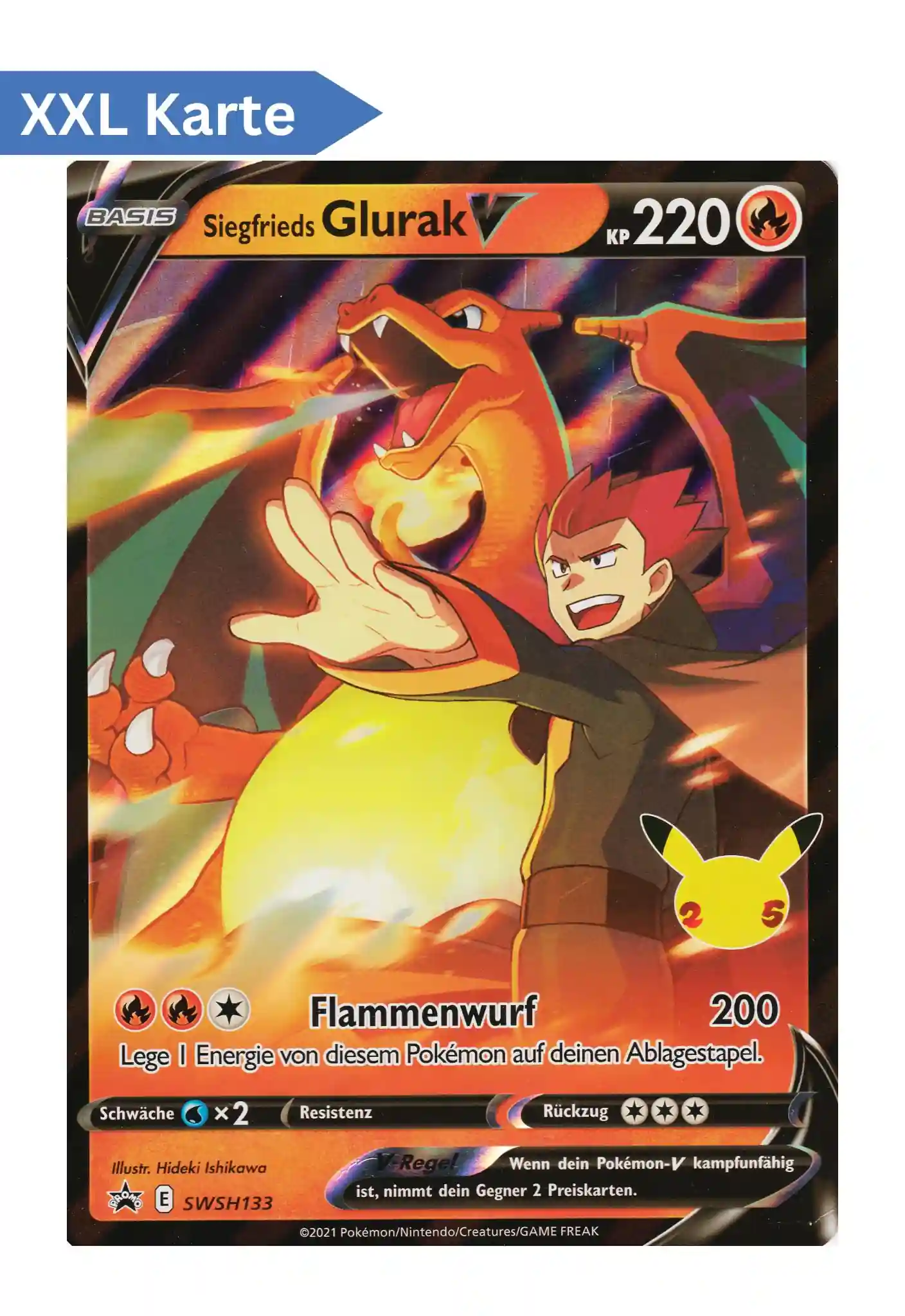 Siegfrieds Glurak V (SWSH133) – XXL Pokemon Promo Karte in Deutsch