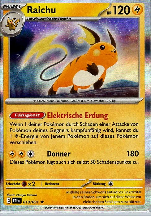 Raichu (PAF 019) – Pokemon Holo Karte aus Paldeas Schicksale Deutsch