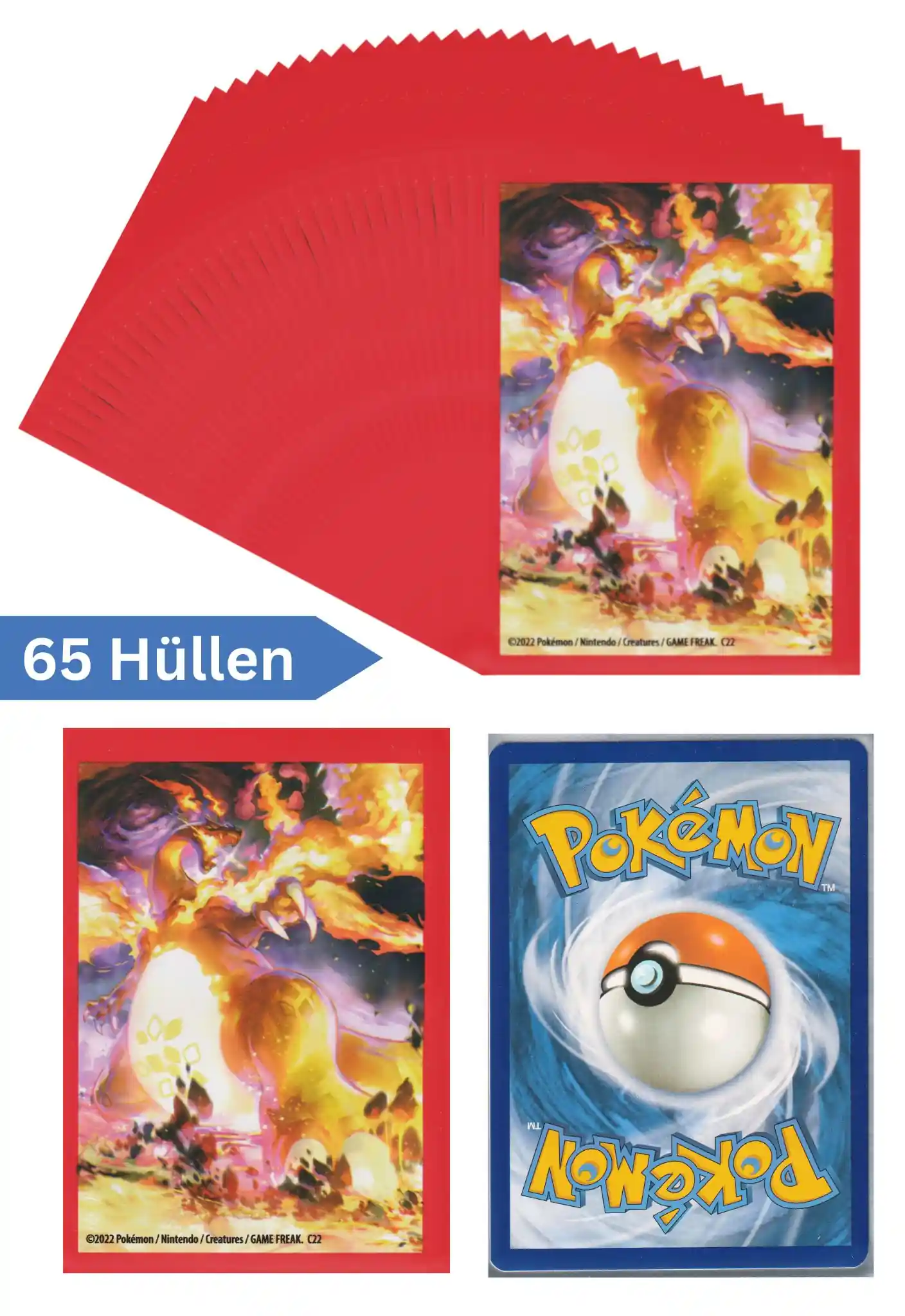 Pokemon Karten Schutzhüllen 65 Stück (Ultra Premium Kollektion Glurak VMAX)